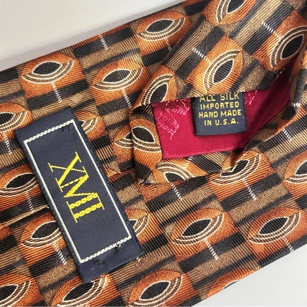 XMI Silk Orange and Brown Patterned 58” Tie